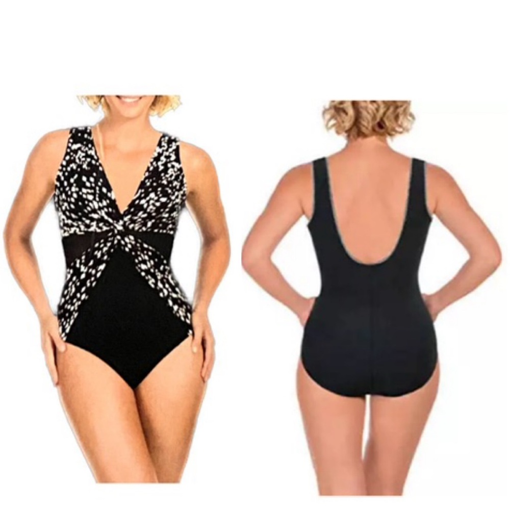 MIRACLESUIT Kirkland Diamond Twist Mesh Sz 14 Slimming Tummy Control Swimsuit